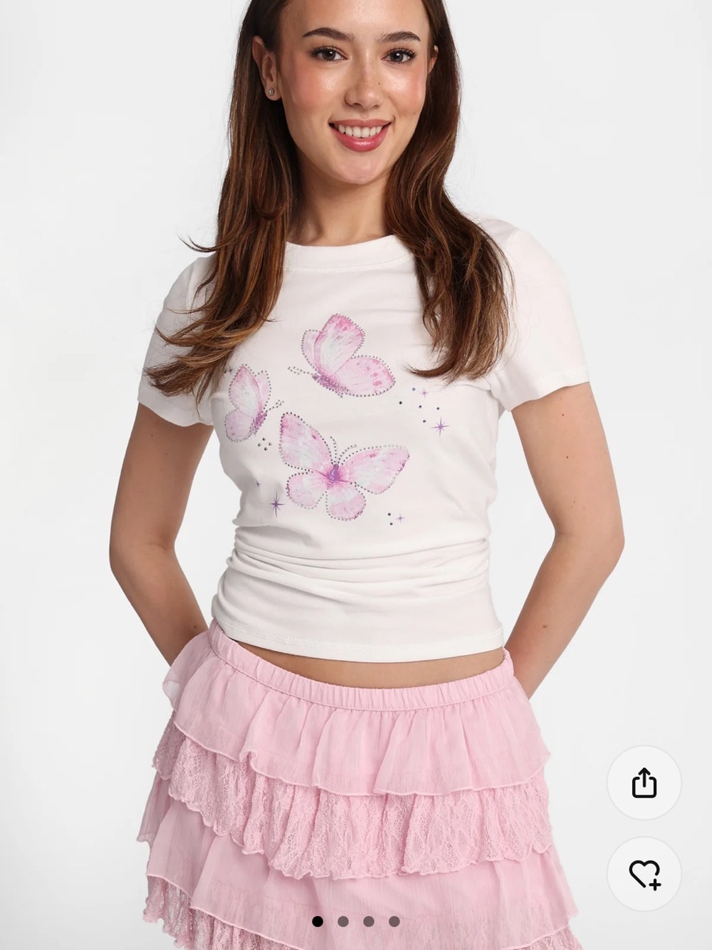 Aero rhinestone butterfly print White cotton tee T-shirt